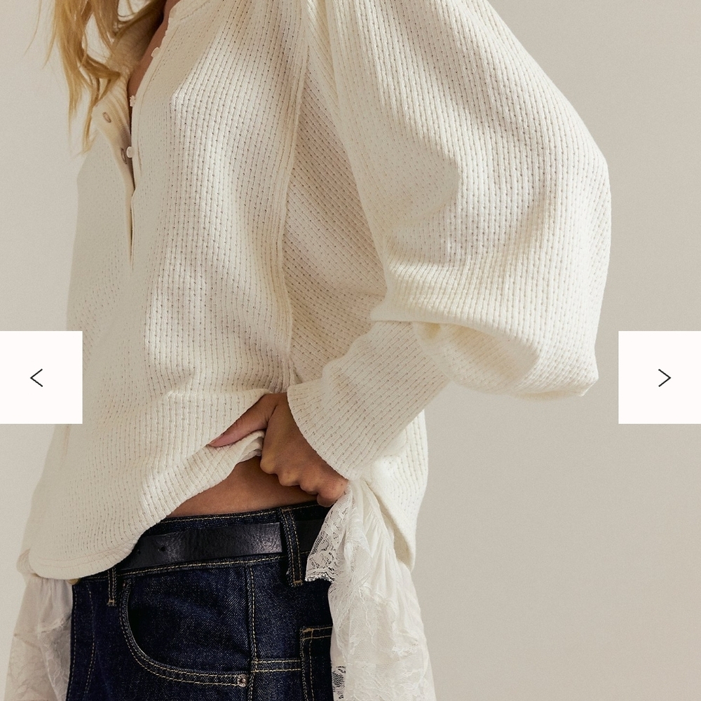Free People Cream Waffle-Knit Henley Long-Sleeve Top - Picture 2 of 11